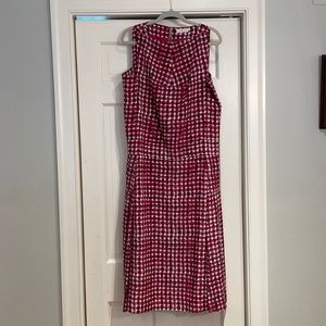 Tory Burch Silk sleeveless size 10 dress. Deep pink with blue white. Mid calf.